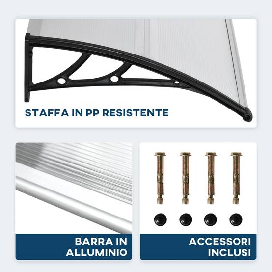 Auvent de porte en polycarbonate pour extérieur protection intempéries 110x60cm transparent - ComfortXL Outdoor Living - Image 7