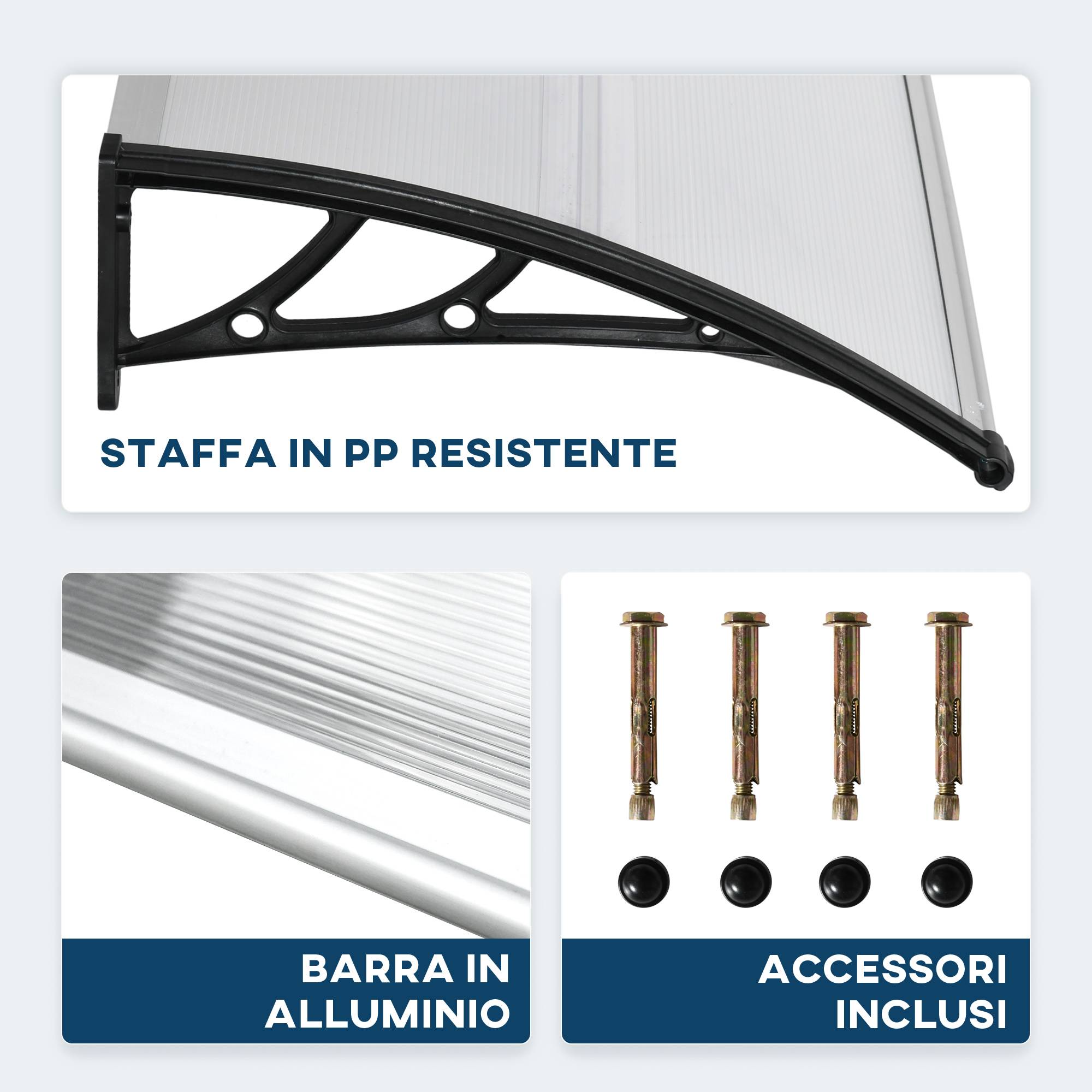 Auvent de porte en polycarbonate pour extérieur protection intempéries 110x60cm transparent - ComfortXL Outdoor Living - Image 7
