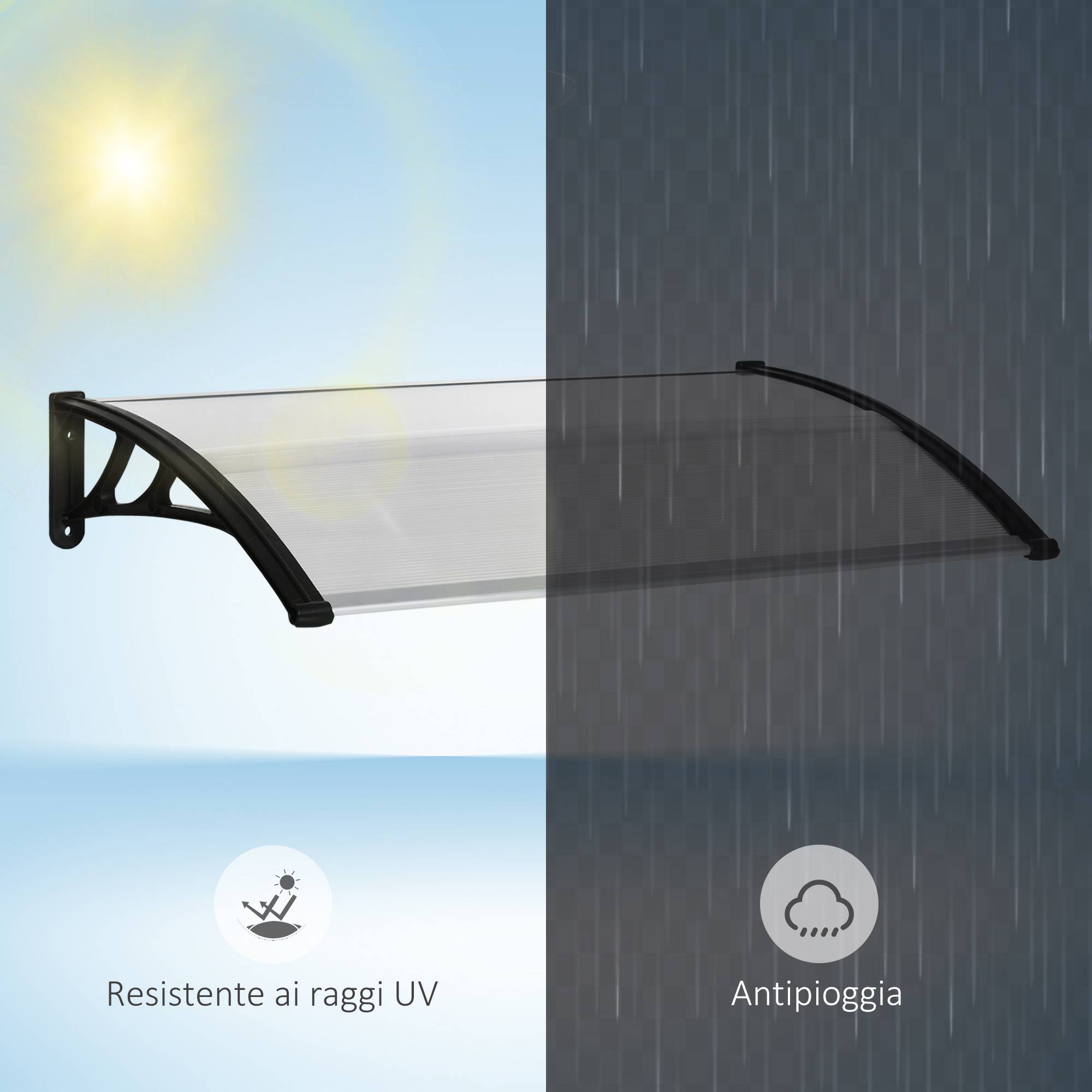 Auvent de porte en polycarbonate pour extérieur protection intempéries 110x60cm transparent - ComfortXL Outdoor Living - Image 9