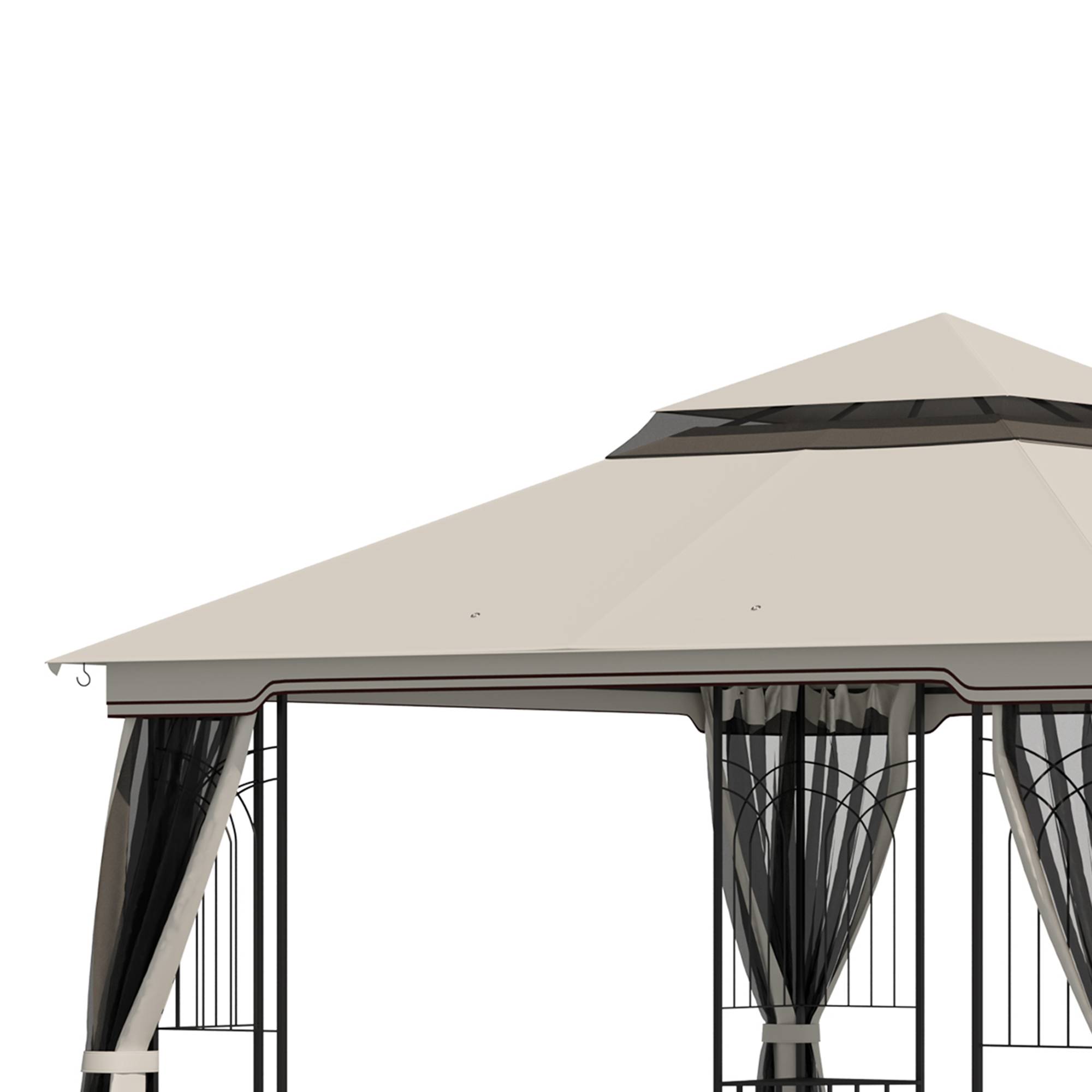 Pavillon 2,99x2,99 m beige métal et polyester à double toit, 4 murs latéraux pour fêtes - Image 8