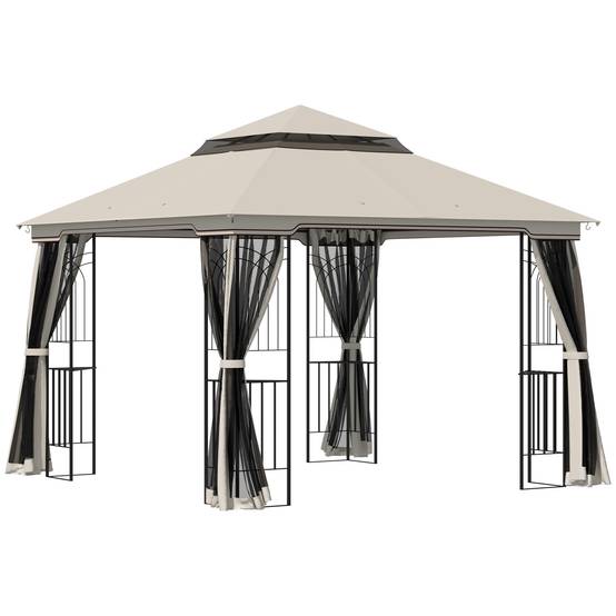 Pavillon 2,99x2,99 m beige métal et polyester à double toit, 4 murs latéraux pour fêtes - Image 1
