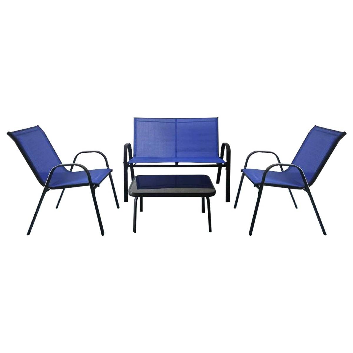 Maison Chic - Ensemble Salon de Jardin 4 Pièces 2 Fauteuils 1 Canapé 1 Table Basse en Verre pour Terrasse Piscine Patio Balcon Bleu MAISON CHIC - Image 7