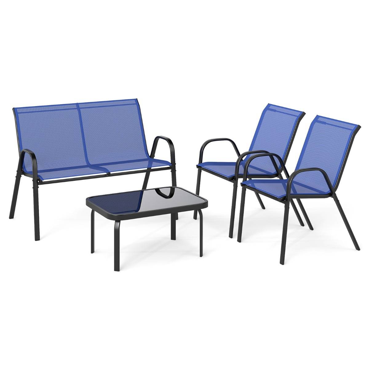 Maison Chic - Ensemble Salon de Jardin 4 Pièces 2 Fauteuils 1 Canapé 1 Table Basse en Verre pour Terrasse Piscine Patio Balcon Bleu MAISON CHIC - Image 6