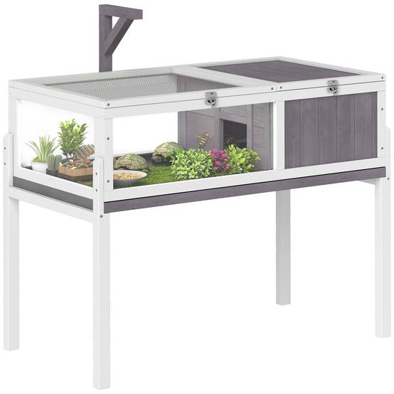 Maison Tortue Terre Bois Sapin Habitat Surélevé Nettoyage Facile 104x53x82cm Gris - ComfortXL Outdoor Living - Image 1