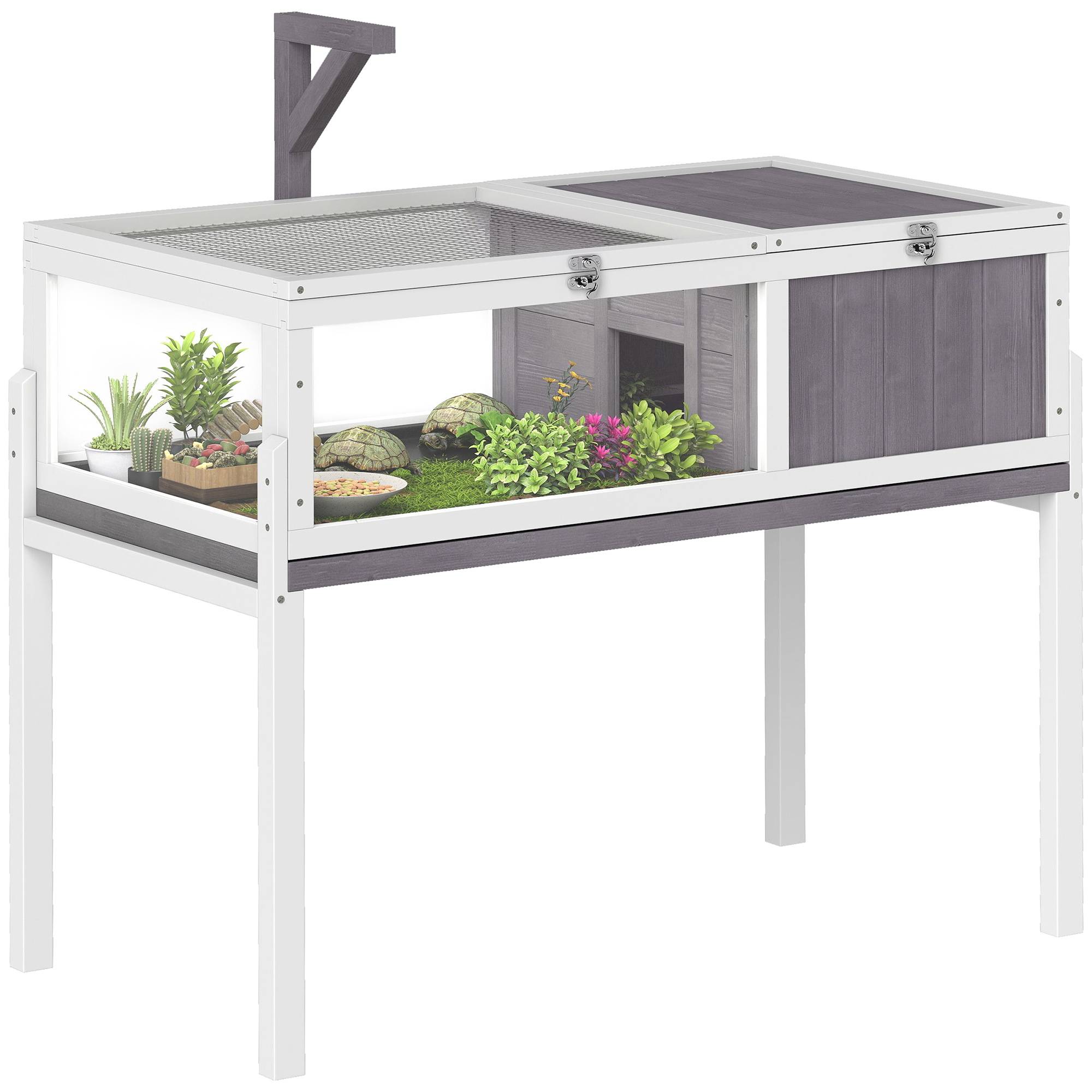 Maison Tortue Terre Bois Sapin Habitat Surélevé Nettoyage Facile 104x53x82cm Gris - ComfortXL Outdoor Living - Image 1