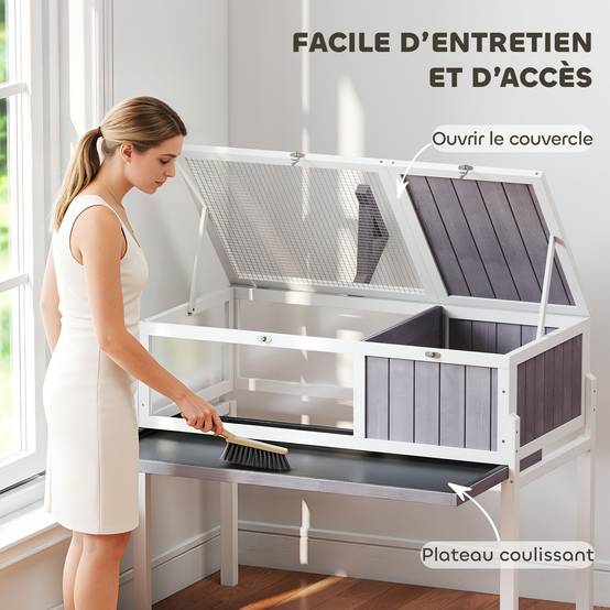 Maison Tortue Terre Bois Sapin Habitat Surélevé Nettoyage Facile 104x53x82cm Gris - ComfortXL Outdoor Living - Image 7