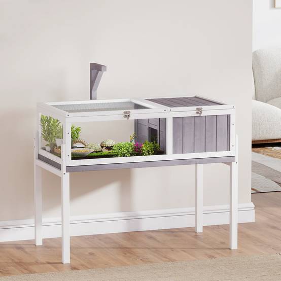 Maison Tortue Terre Bois Sapin Habitat Surélevé Nettoyage Facile 104x53x82cm Gris - ComfortXL Outdoor Living - Image 4