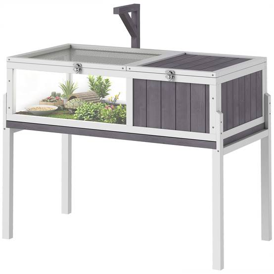 Maison Tortue Terre Bois Sapin Habitat Surélevé Nettoyage Facile 104x53x82cm Gris - ComfortXL Outdoor Living - Image 2