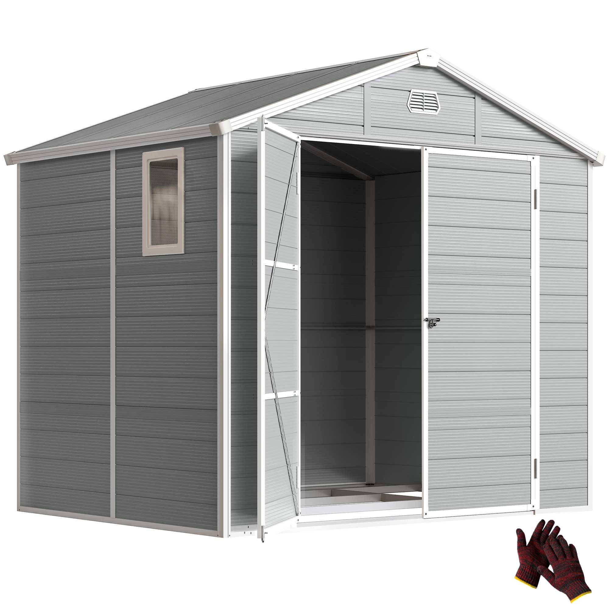 ComfortXL - Abri de jardin en plastique et aluminium 240 x 190 x 228 cm gris clair avec fondation rangement extérieur - Image 2