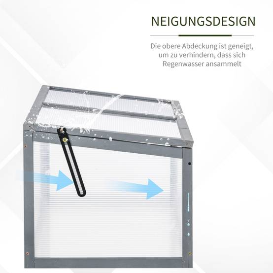 ComfortXL - Mini Serre Châssis Bois Polycarbonate Jardin Semis Potager 90x46cm Gris - ComfortXL Outdoor Living - Image 6