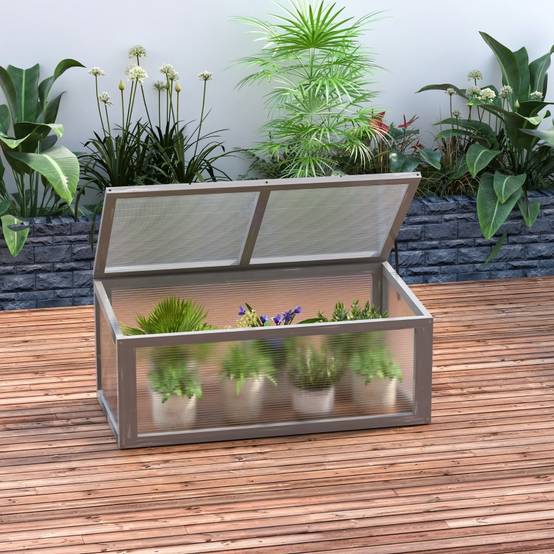 ComfortXL - Mini Serre Châssis Bois Polycarbonate Jardin Semis Potager 90x46cm Gris - ComfortXL Outdoor Living - Image 1