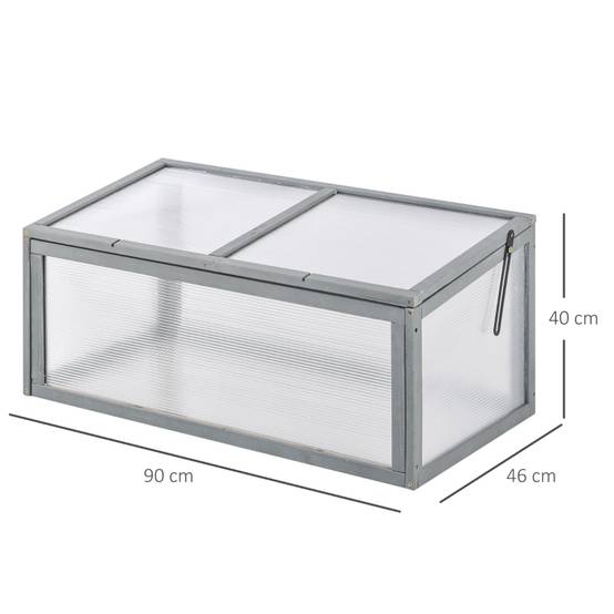 ComfortXL - Mini Serre Châssis Bois Polycarbonate Jardin Semis Potager 90x46cm Gris - ComfortXL Outdoor Living - Image 3