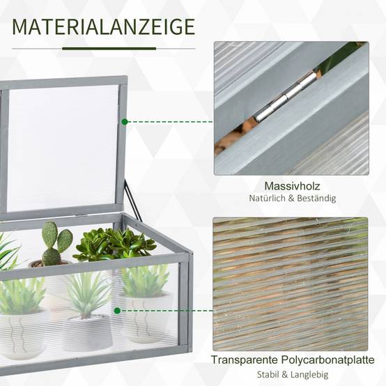 ComfortXL - Mini Serre Châssis Bois Polycarbonate Jardin Semis Potager 90x46cm Gris - ComfortXL Outdoor Living - Image 4