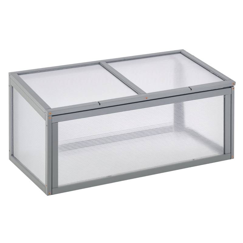 ComfortXL - Mini Serre Châssis Bois Polycarbonate Jardin Semis Potager 90x46cm Gris - ComfortXL Outdoor Living - Image 2