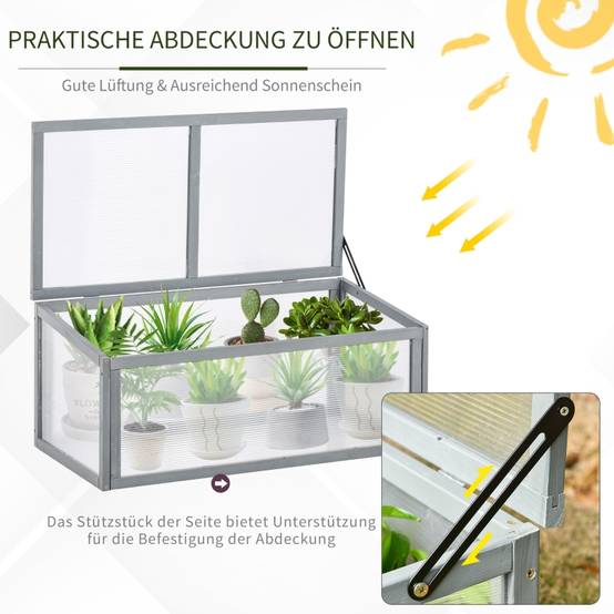 ComfortXL - Mini Serre Châssis Bois Polycarbonate Jardin Semis Potager 90x46cm Gris - ComfortXL Outdoor Living - Image 5