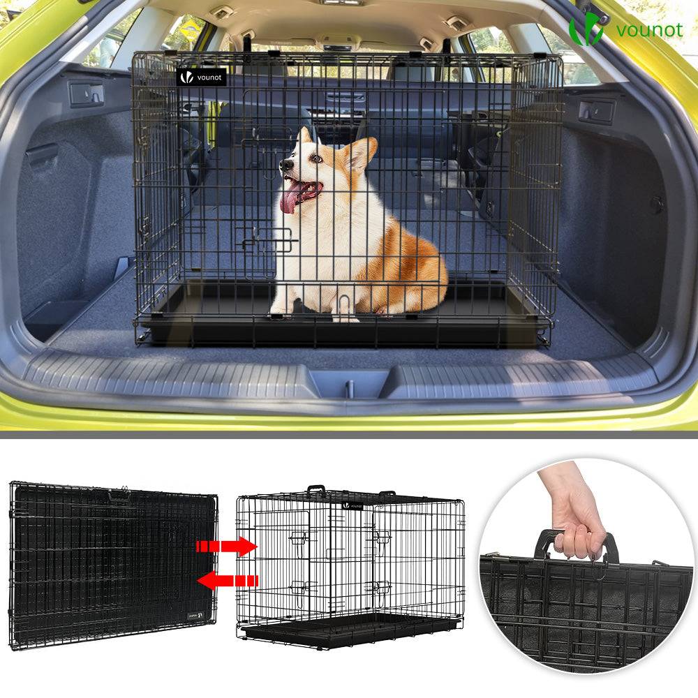 Vounot - Cage pour chien pliable avec 2 portes verrouillable plateau amovible et housse de protection 92x58x64cm - Image 7