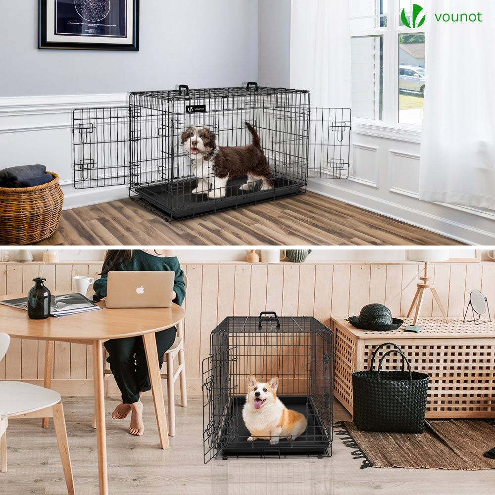 Vounot - Cage pour chien pliable avec 2 portes verrouillable plateau amovible et housse de protection 92x58x64cm - Image 3