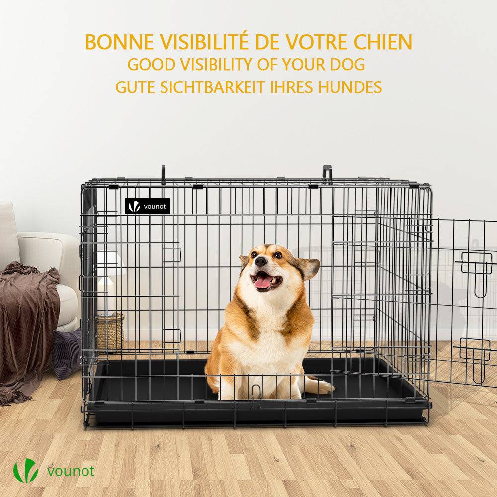 Vounot - Cage pour chien pliable avec 2 portes verrouillable plateau amovible et housse de protection 92x58x64cm - Image 2