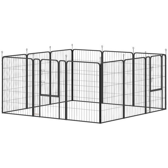 Parc pour chien à 12 panneaux, 100 cm de haut, avec portes pour une utilisation intérieure et extérieure, noir - Image 2