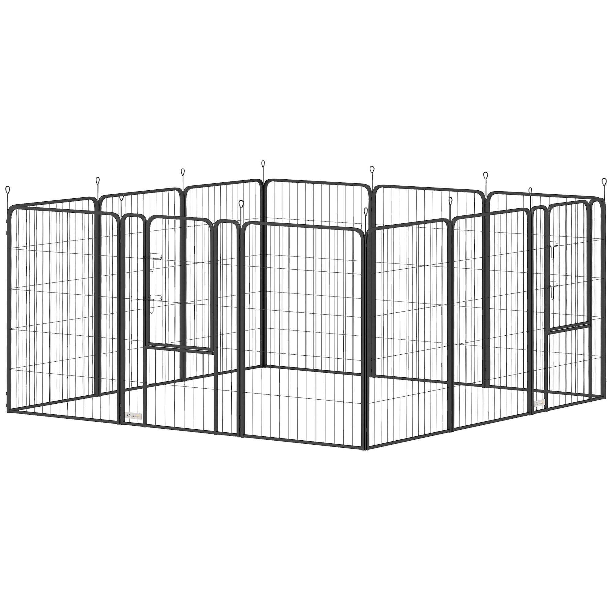 Parc pour chien à 12 panneaux, 100 cm de haut, avec portes pour une utilisation intérieure et extérieure, noir - Image 2