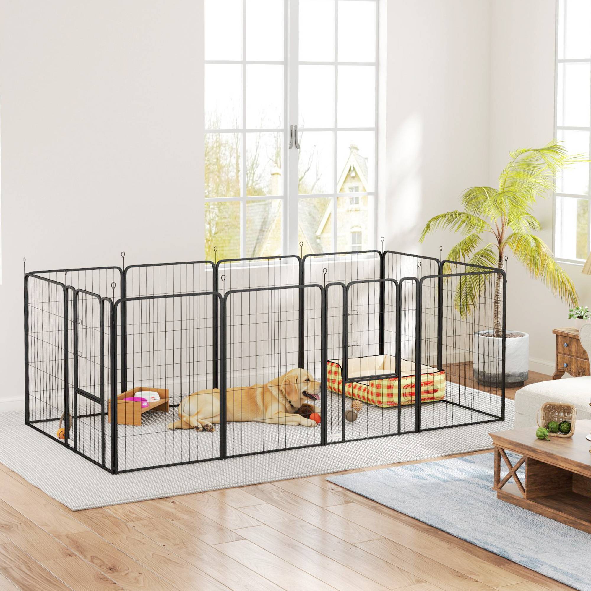 Parc pour chien à 12 panneaux, 100 cm de haut, avec portes pour une utilisation intérieure et extérieure, noir - Image 4