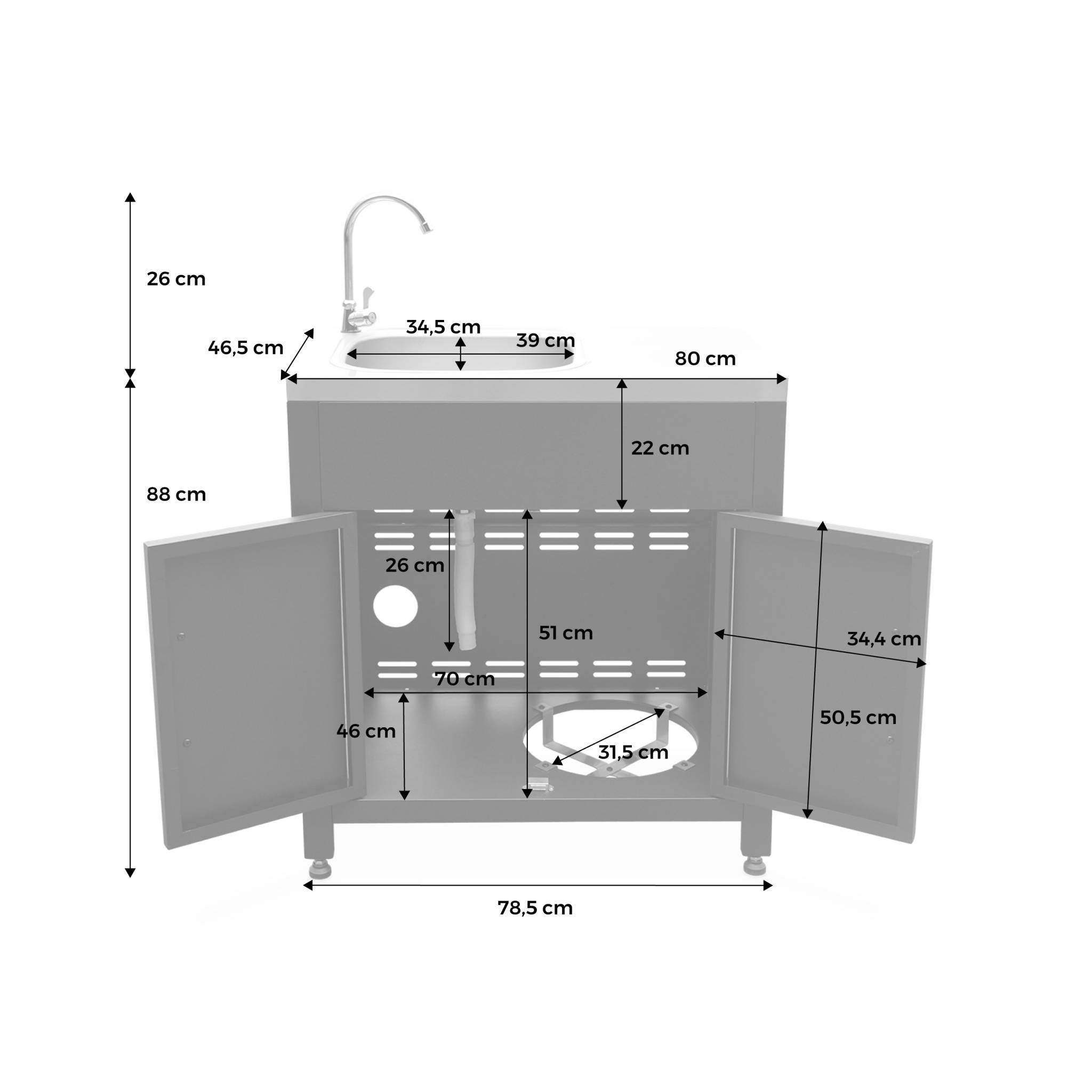 Meuble de cuisine extérieure en acier avec évier L80cm | sweeek - Image 4