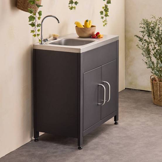 Meuble de cuisine extérieure en acier avec évier L80cm | sweeek - Image 3