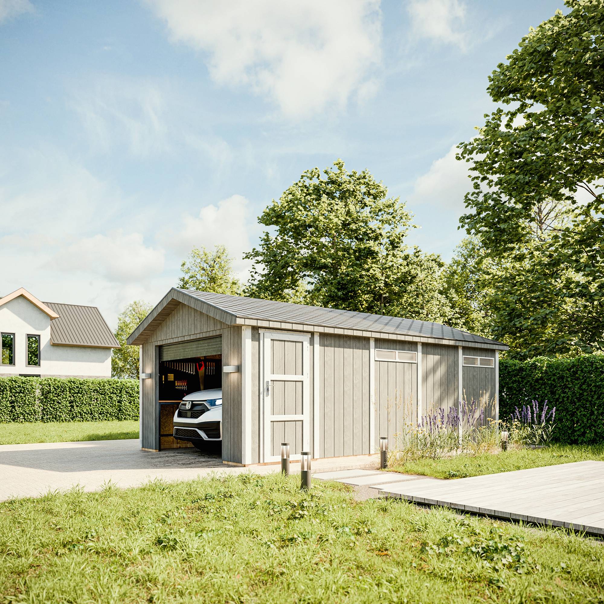 Timbela - Garage Qualité Premium 21 m²/ L378xl648 cm - garage pour auto, moto, vélos, machines de jardinage - Timbela M992B-TUNDRA GREY - Image 4
