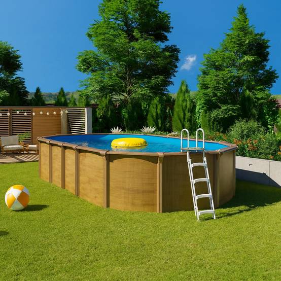 Piscine hors sol acier ovale 7,30 x 3,65 x 1,32 m aspect bois OSMOSE - Image 2