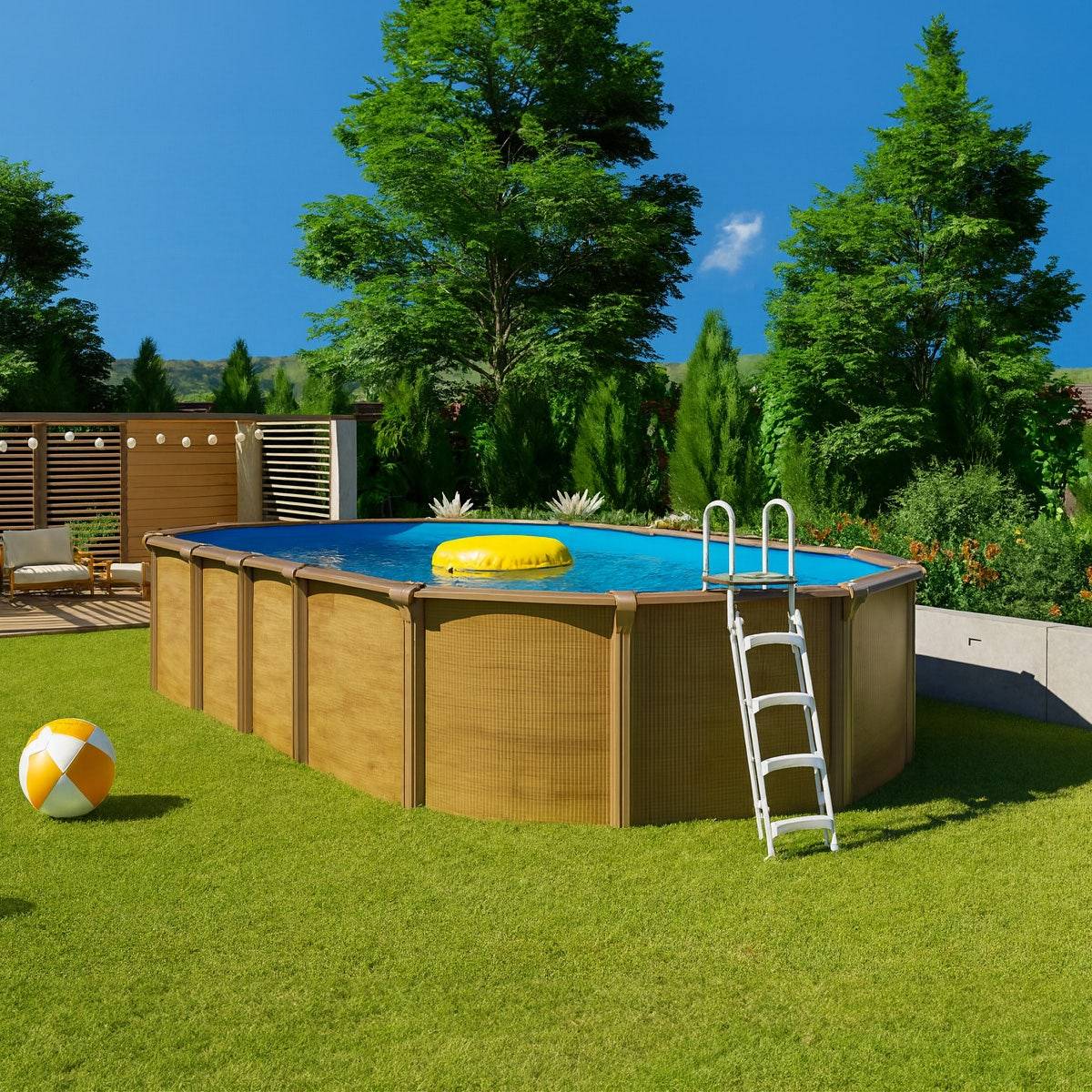 Piscine hors sol acier ovale 7,30 x 3,65 x 1,32 m aspect bois OSMOSE - Image 2
