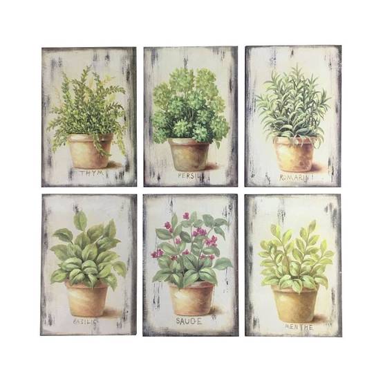 Set de 6 tableaux en bois multicolores "aromates" 20 x 31 cm Chemin de campagne