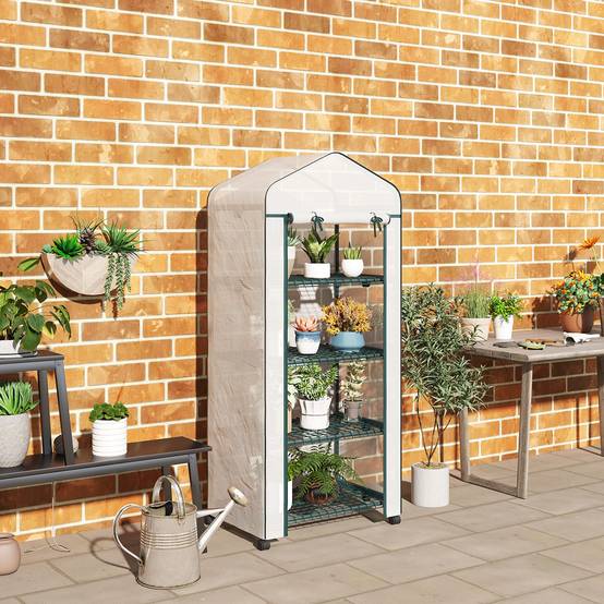 Serre en film plastique, mini-serre, abri pour plantes, couche froide, 4 compartiments d'étagères, 69 × 50 × 165 cm, blanc - Image 4