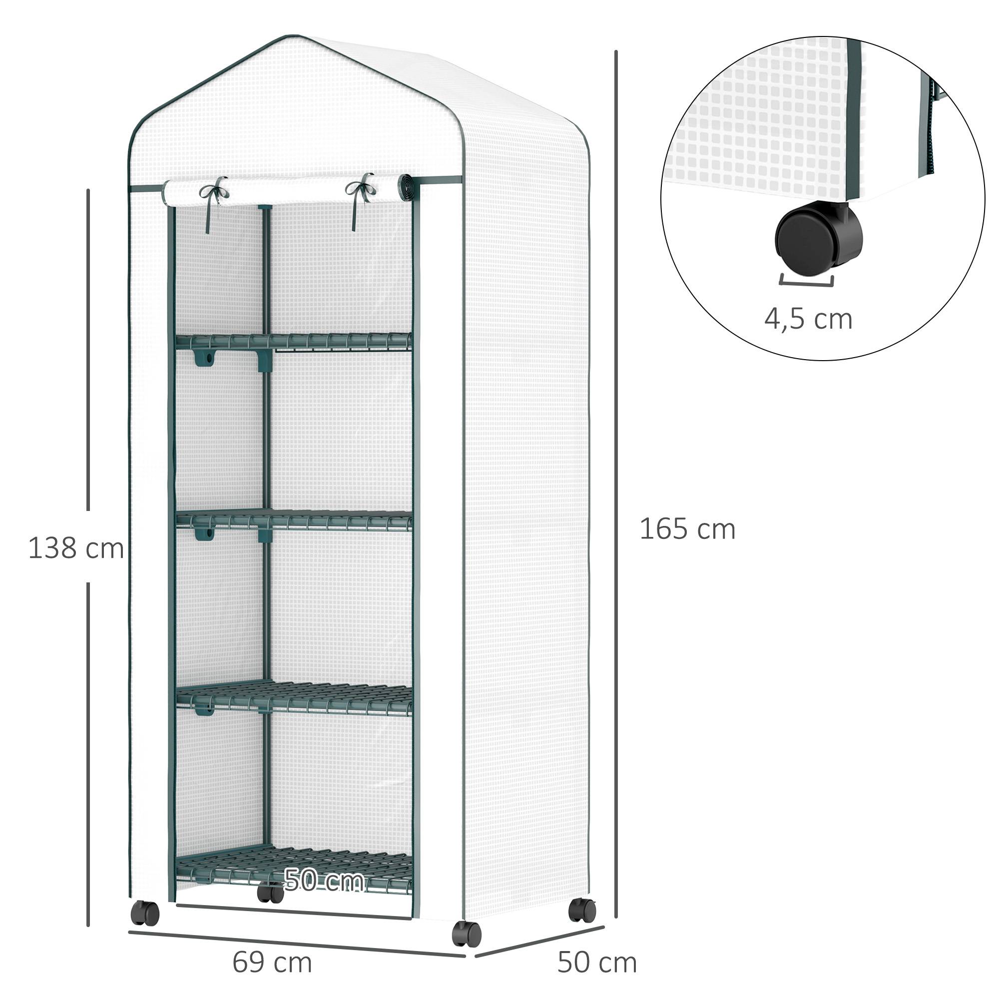 Serre en film plastique, mini-serre, abri pour plantes, couche froide, 4 compartiments d'étagères, 69 × 50 × 165 cm, blanc - Image 5