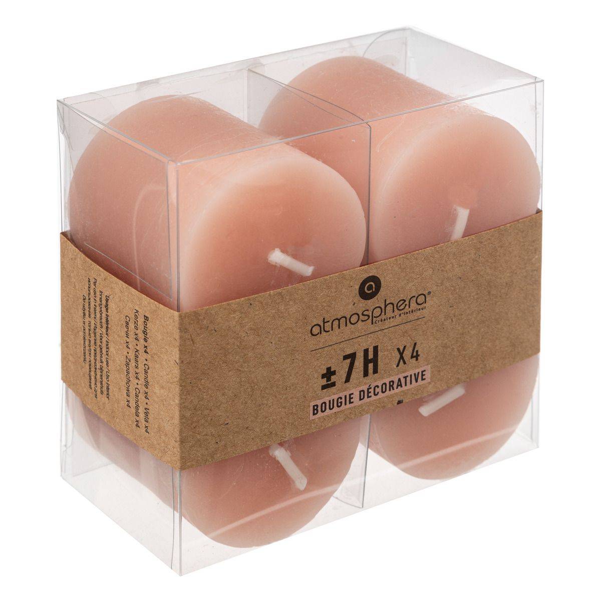 Lot de 4 Bougies décoratives Votive Rustique Rose D 4.5 cm - Image 1