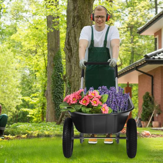 Brouette de Jardin 2 Roues Brouette de Jardin Résistante en Fer avec Pneus Ø35cm Charge Max 100KG pour Jardinage/Maçonnerie Noir - Image 3