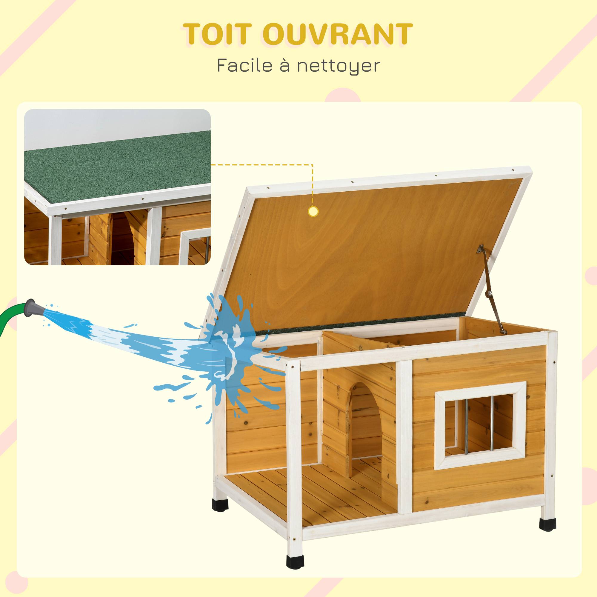 Sans Marque - Niche pour chien extérieur maison chien intérieur en bois avec toit ouvrant et fenêtre 85,5L x 62l x 60H cm orange - Image 7