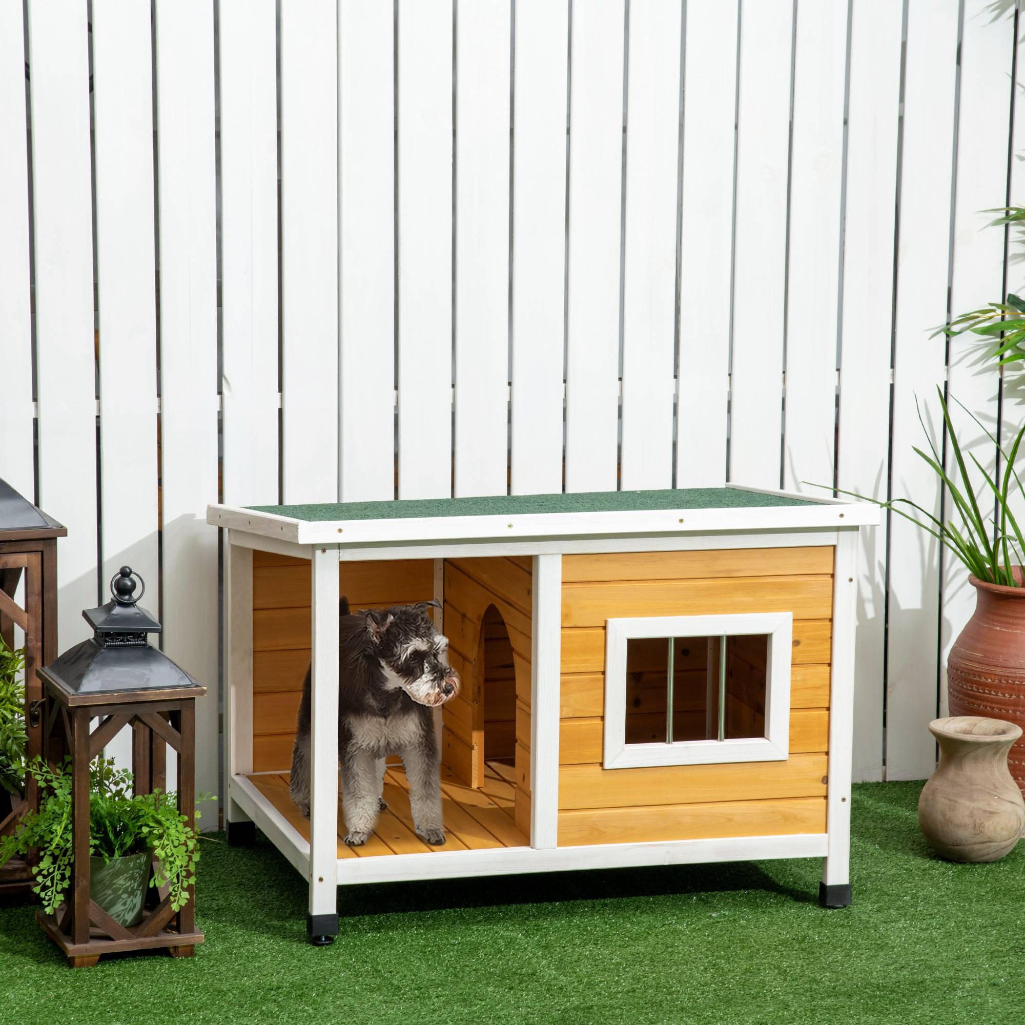 Sans Marque - Niche pour chien extérieur maison chien intérieur en bois avec toit ouvrant et fenêtre 85,5L x 62l x 60H cm orange - Image 4