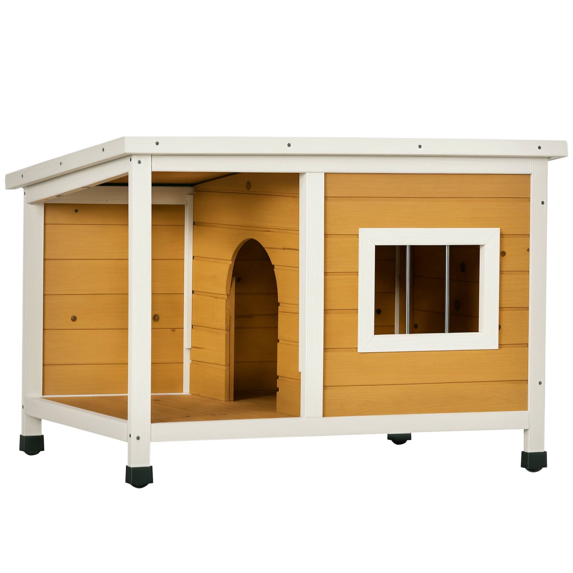 Sans Marque - Niche pour chien extérieur maison chien intérieur en bois avec toit ouvrant et fenêtre 85,5L x 62l x 60H cm orange - Image 1