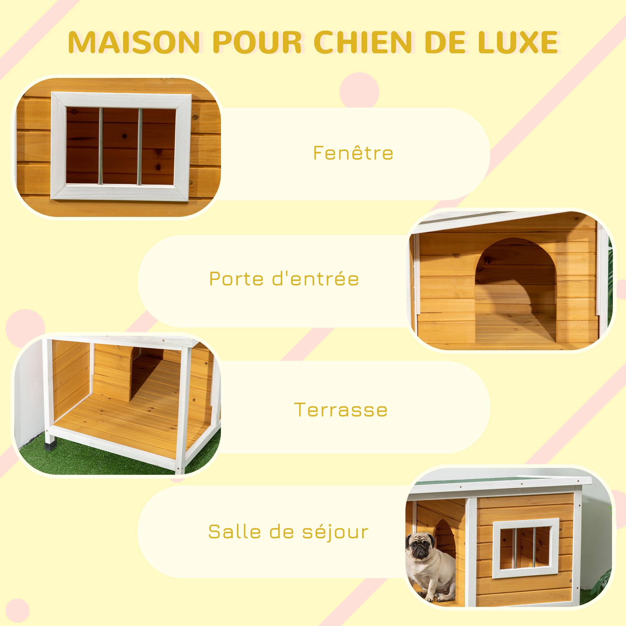 Sans Marque - Niche pour chien extérieur maison chien intérieur en bois avec toit ouvrant et fenêtre 85,5L x 62l x 60H cm orange - Image 8