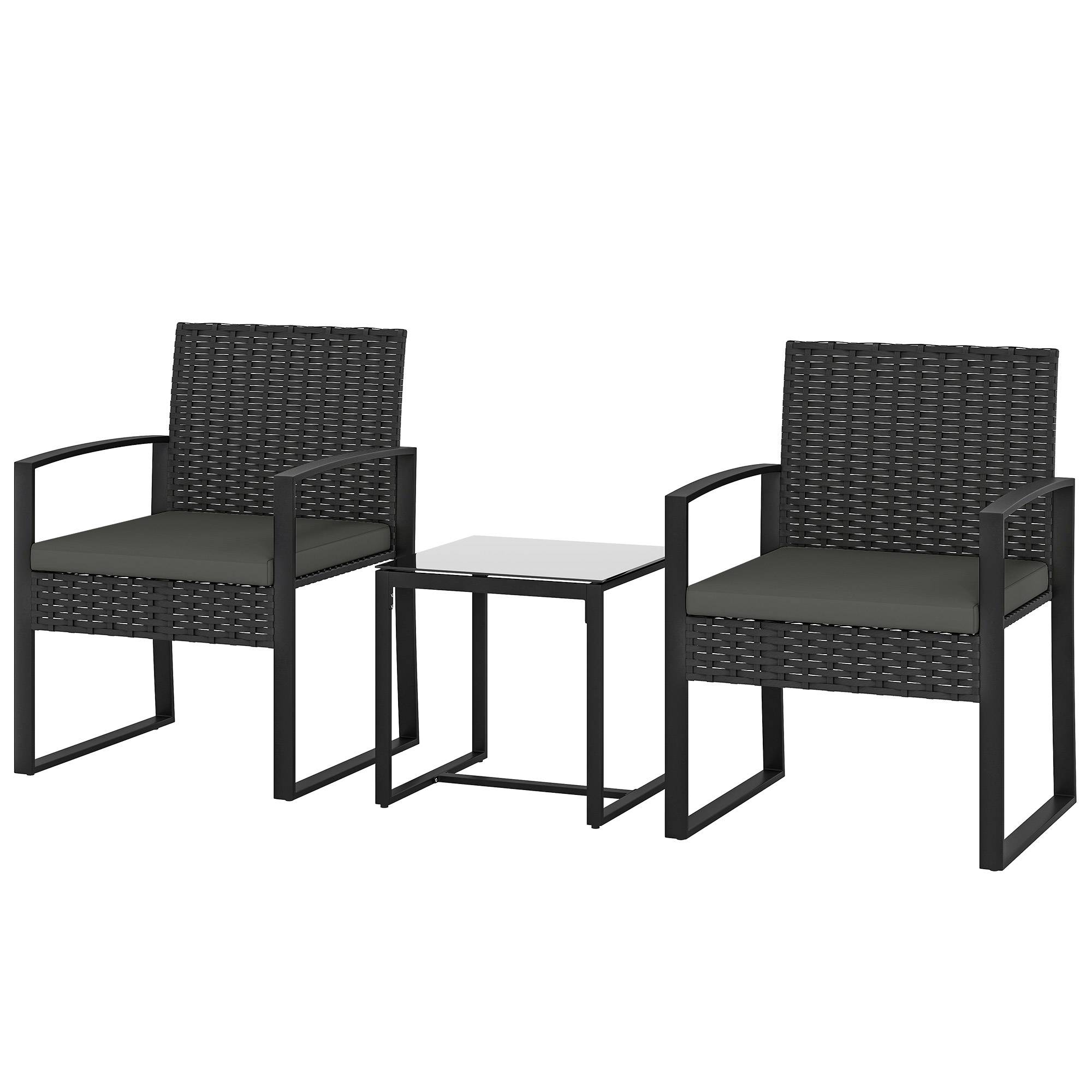 Outsunny - Salon de jardin extérieur 2 personnes - table de jardin et 2 chaises - plateau en verre trempé - résine tressée - noir - Outsunny - Image 5