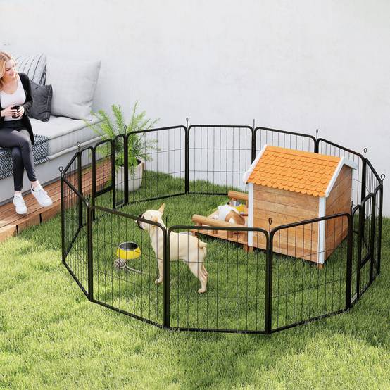 Parc pour chien acier intérieur et extérieur 12 panneaux modulables 204x204x80cm noir - ComfortXL Outdoor Living - Image 10
