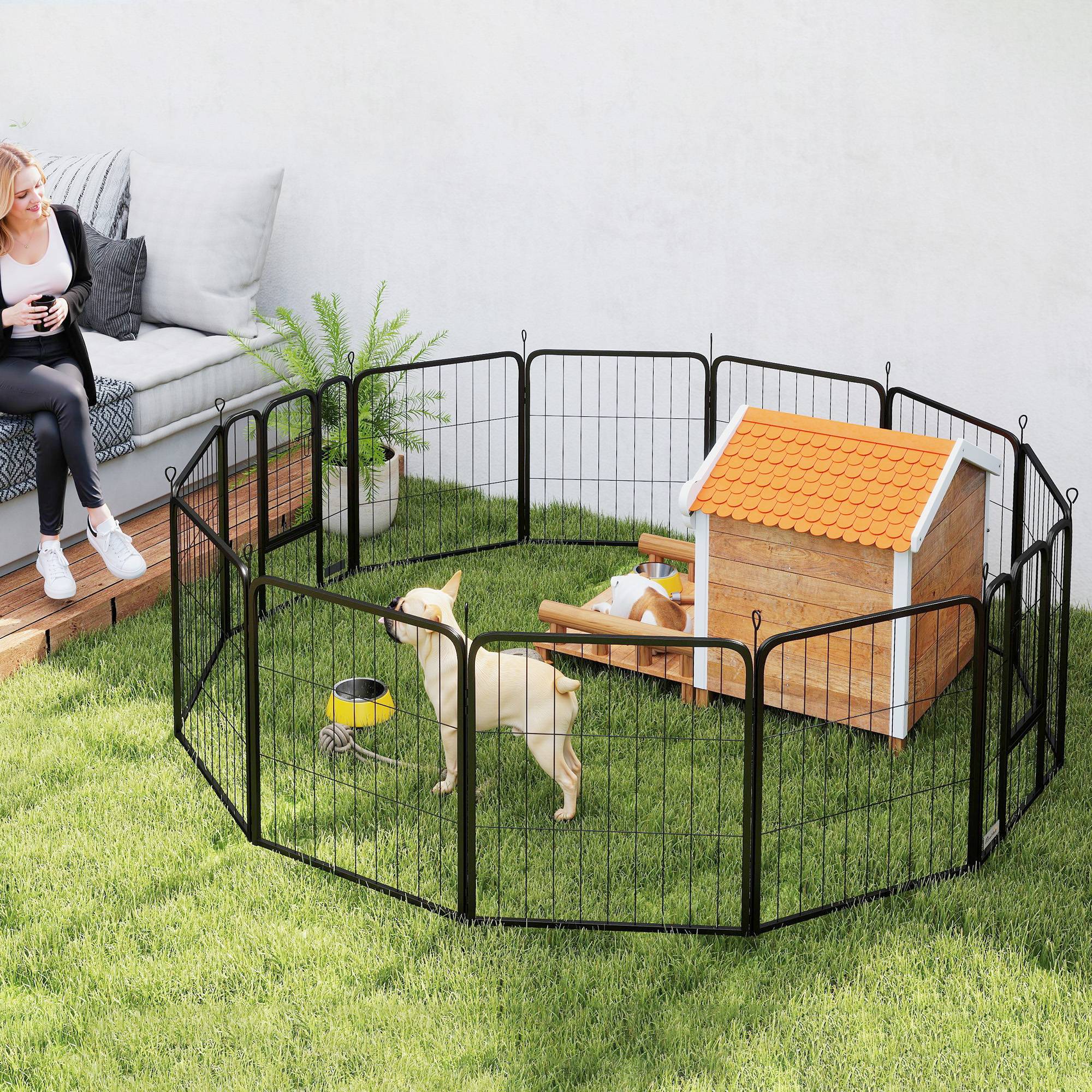 Parc pour chien acier intérieur et extérieur 12 panneaux modulables 204x204x80cm noir - ComfortXL Outdoor Living - Image 10