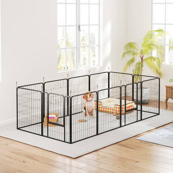 Parc pour chien acier intérieur et extérieur 12 panneaux modulables 204x204x80cm noir - ComfortXL Outdoor Living - Image 4