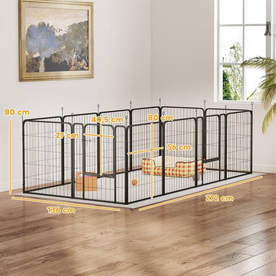 Parc pour chien acier intérieur et extérieur 12 panneaux modulables 204x204x80cm noir - ComfortXL Outdoor Living - Image 5
