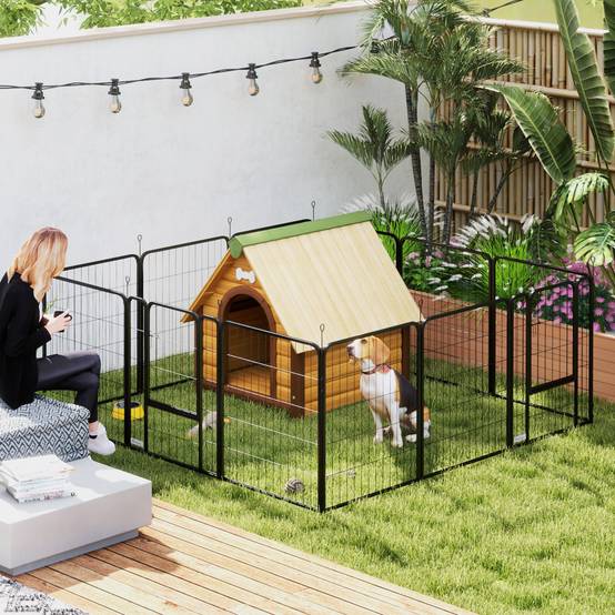 Parc pour chien acier intérieur et extérieur 12 panneaux modulables 204x204x80cm noir - ComfortXL Outdoor Living - Image 3