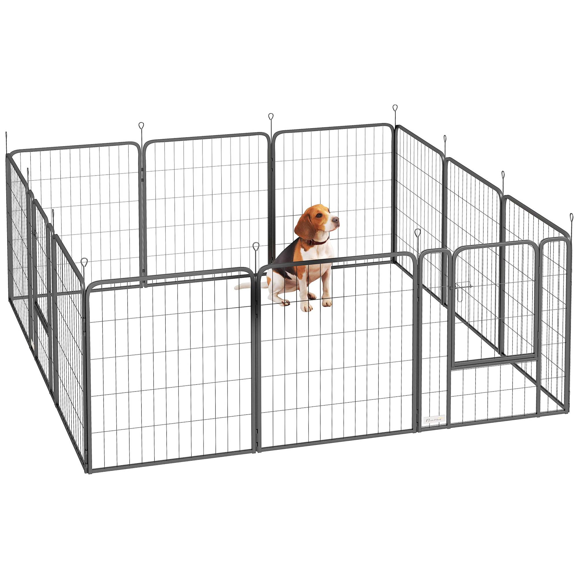 Parc pour chien acier intérieur et extérieur 12 panneaux modulables 204x204x80cm noir - ComfortXL Outdoor Living - Image 1