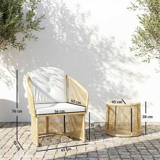 Salon de jardin extérieur en résine tressée 2 personnes, table de jardin avec 2 chaises, plateau en verre trempé, noir - Image 5