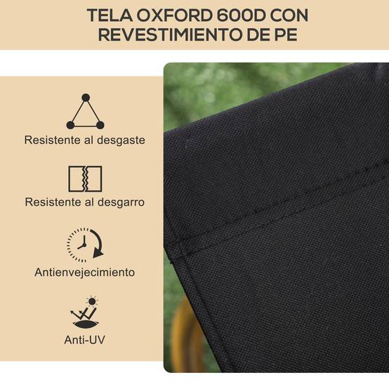 Lot de 2 chaises de jardin pliantes avec accoudoirs, chaises de camping et de plage en tissu Oxford et acier, 54 x 59 x 78 cm, noires - Image 8
