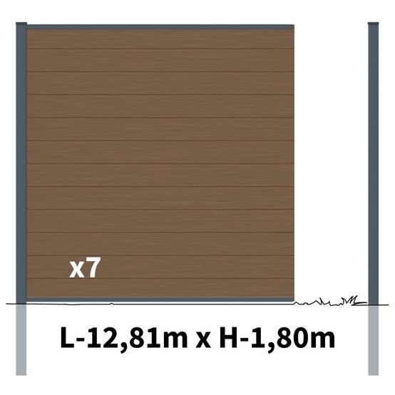 Kit Clôture Bois Composite Bronze 13x1,8m RIO - Poteaux en Aluminium Gris - Brise Vue - Palissade - Image 2