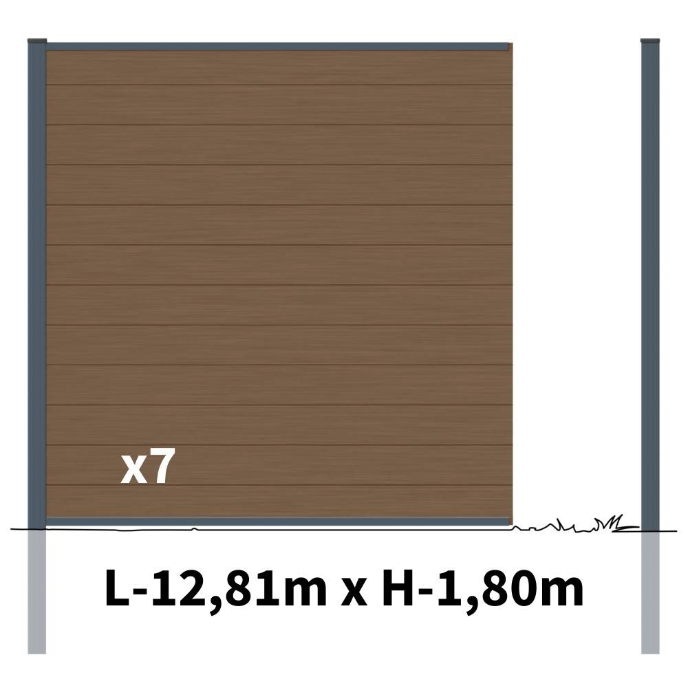 Kit Clôture Bois Composite Bronze 13x1,8m RIO - Poteaux en Aluminium Gris - Brise Vue - Palissade - Image 2